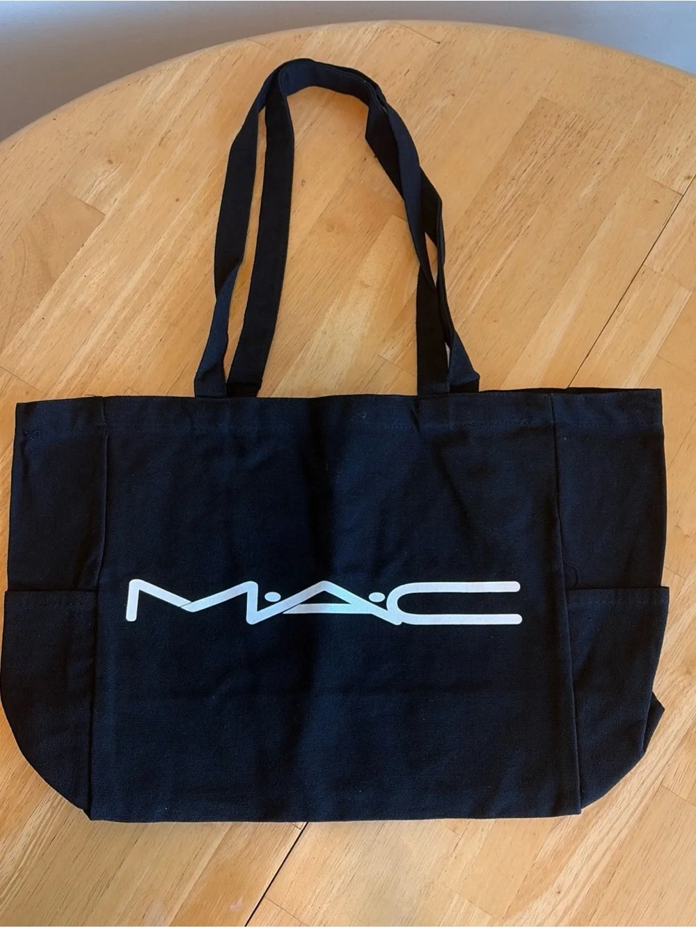 New in Plastic MAC Cosmetics Black Canvas Tote Bag with White Logo